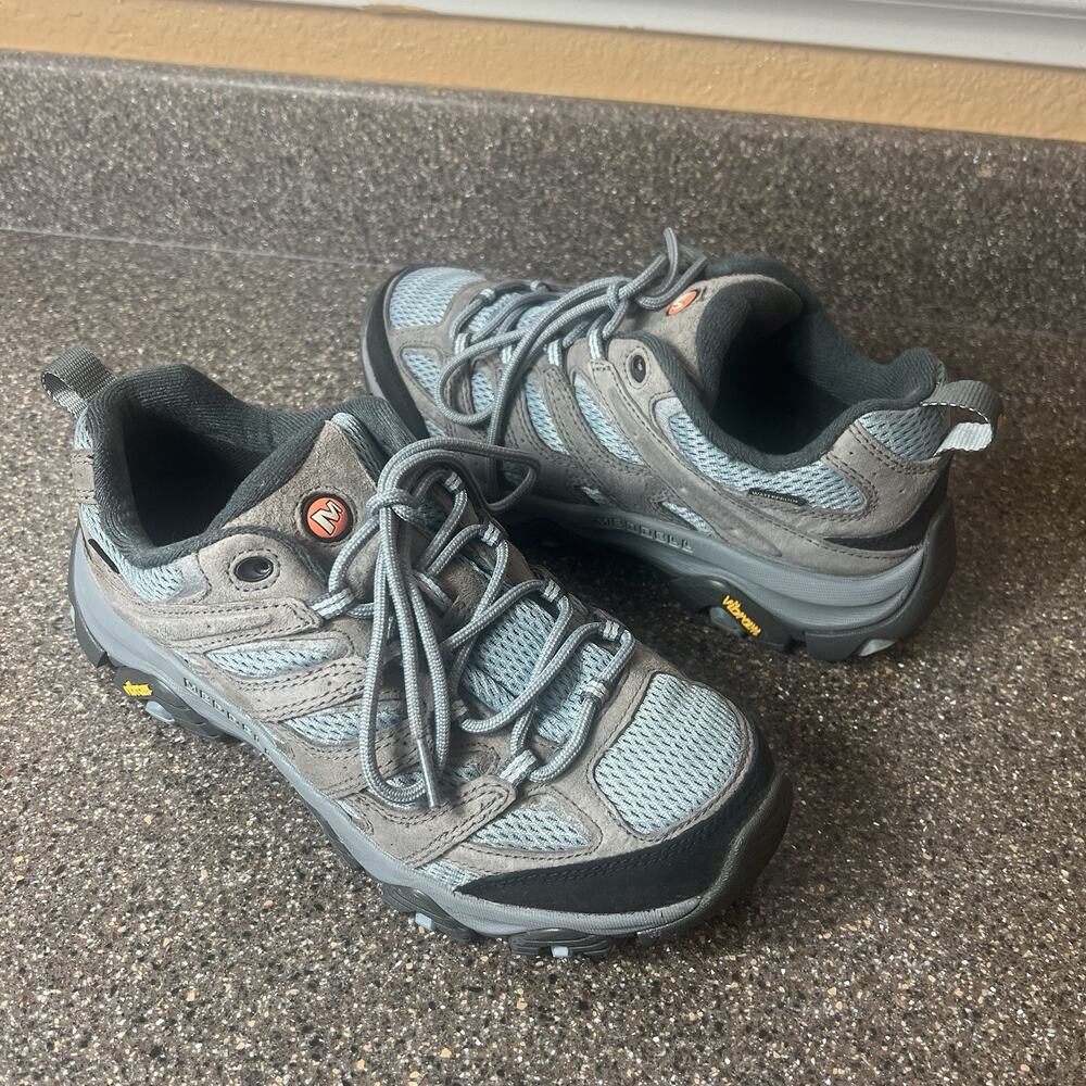 Merrell Women's 9.5 Outdoor Hiking Athletic Shoes Blue/Gray Mesh Leather Lace Up